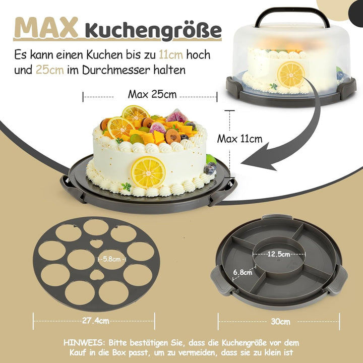 Ohuhu Kuchen Transportbox, Torten Transport Box mit Deckeln und Tragegriff, Tragbarer Tortentranspor