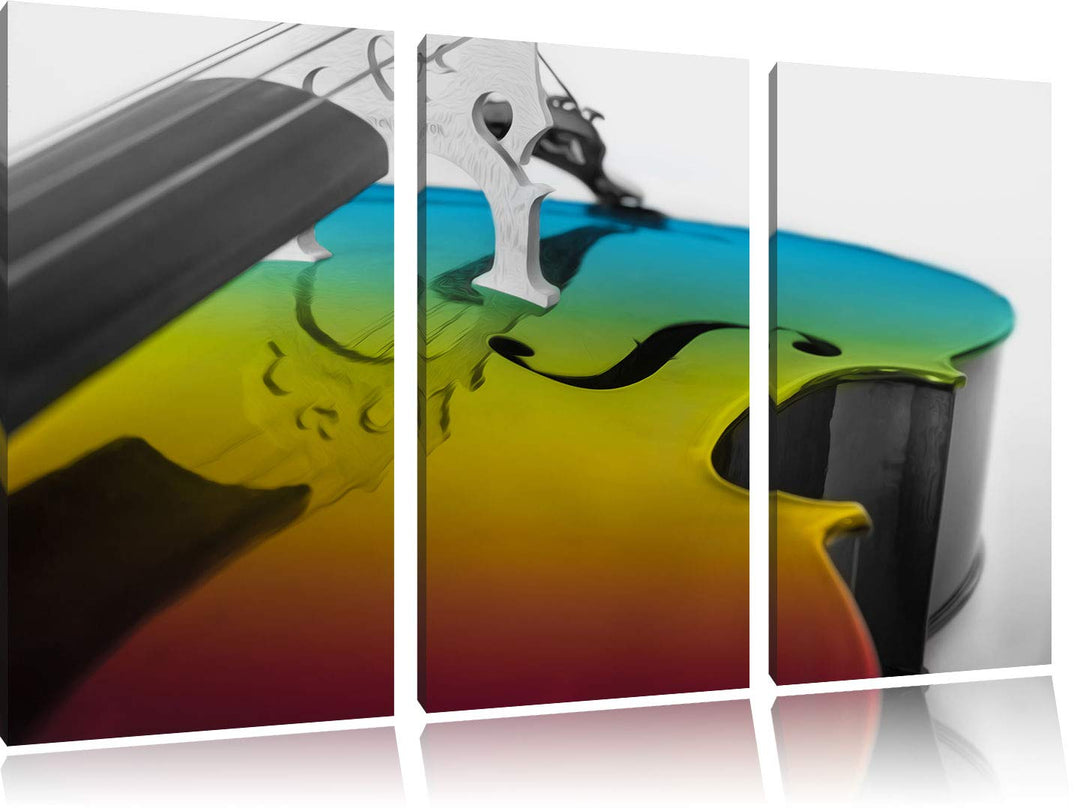 Cello in Regenbogenfarben gehalten schwarz/weiss 3-Teiler Leinwandbild 120x80 Bild auf Leinwand, XXL