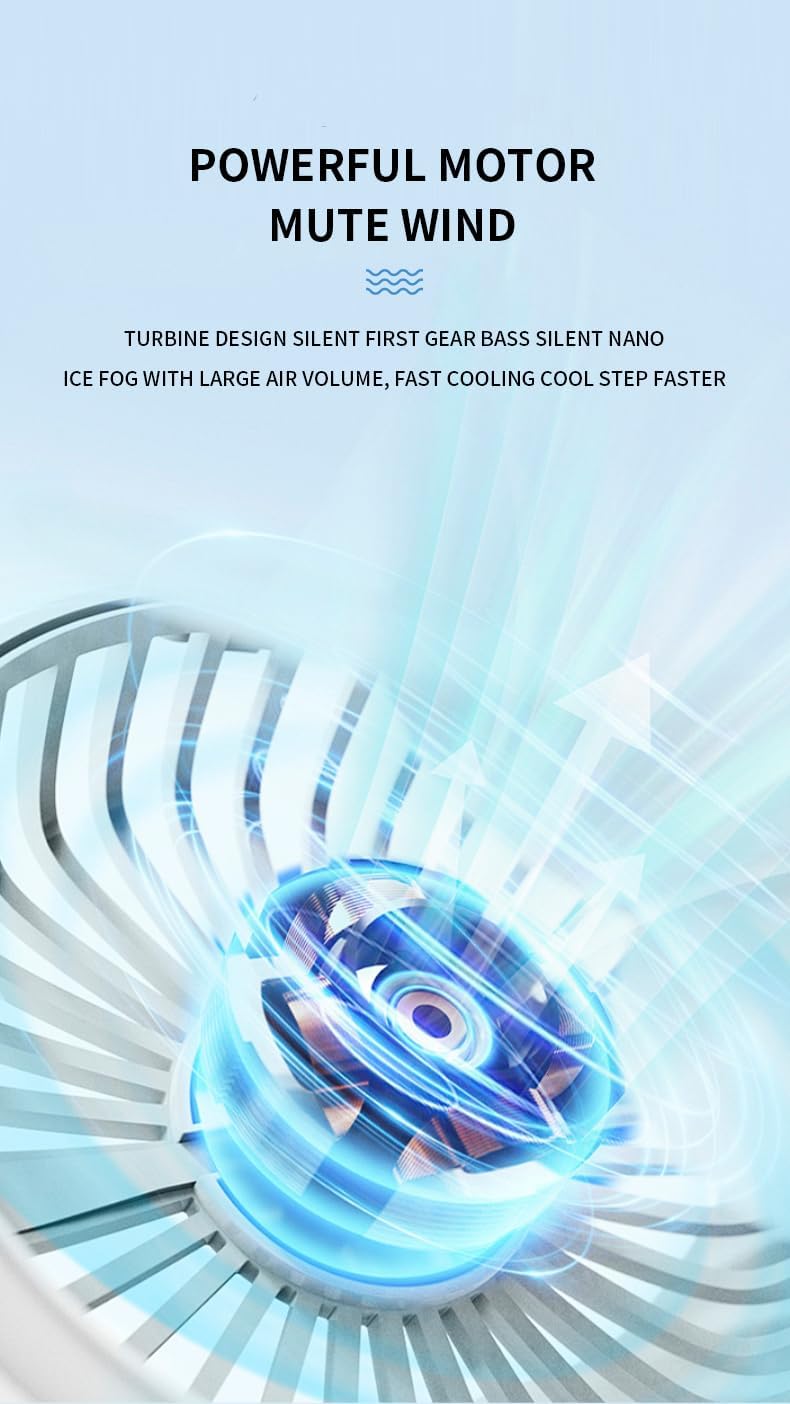 Mini Handventilator mit Feuchtigkeitsfunktion, Tragbarer Taschenventilator USB-C Wiederaufladbarer,