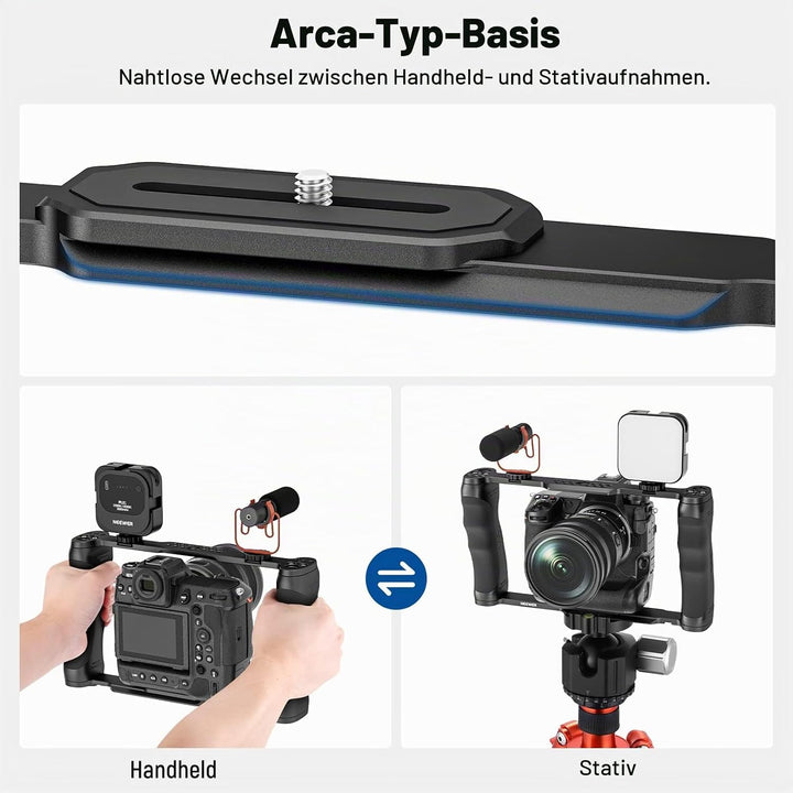 NEEWER Videokamera Käfig Rig mit Arca Basis, Doppelgriffen, 3/8" ARRI Aufnahme &amp; 1/4" Gewinde, Cold