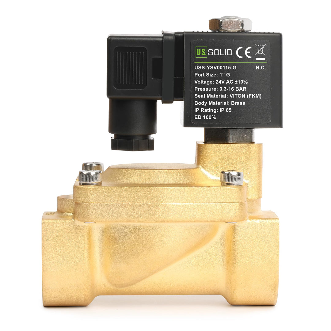 U.S. Solid Magnetventil Messing 1" 24V AC, 0,3-16 bar, stromlos geschlossen, VITON-Dichtung, G-Gewin