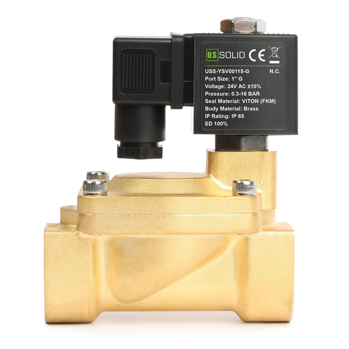 U.S. Solid Magnetventil Messing 1" 24V AC, 0,3-16 bar, stromlos geschlossen, VITON-Dichtung, G-Gewin