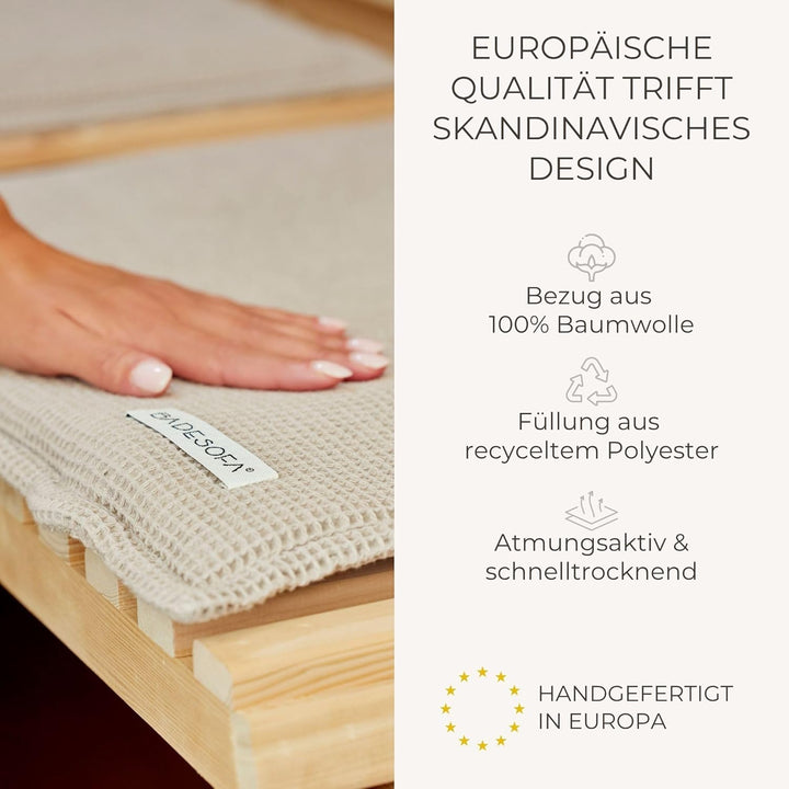 SAUNASOFA Liege-Auflage Sauna 182x52 cm – Saunamatte zum Liegen aus Baumwolle – Waschbar, atmungsakt