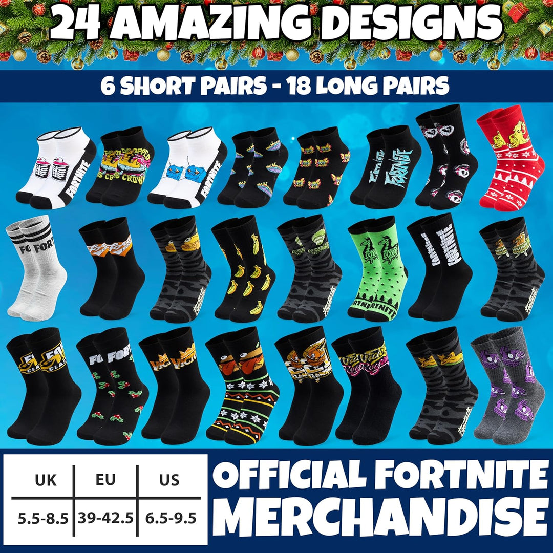 Get Trend Fortnite Socken Adventskalender 2025 für Teenager &amp; Herren, 24 Paar, 39-42.5, Bequem &amp; Wei