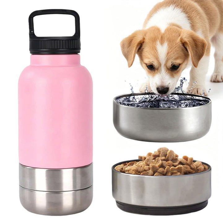 Trinkflasche Hunde für Unterwegs, 1000ml Reiseflasche 3-in-1 für Hunde &amp; Katzen aus Edelstahl mit Wa