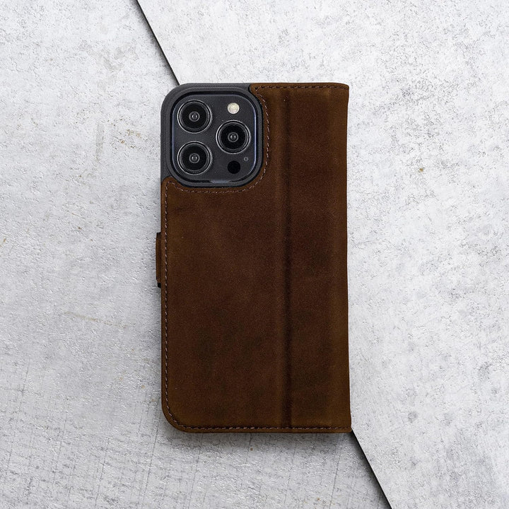 Porter Riley - Lederhülle für iPhone 14 Pro. Premium Echtleder Standhülle/Ledertasche/Brieftasche mi