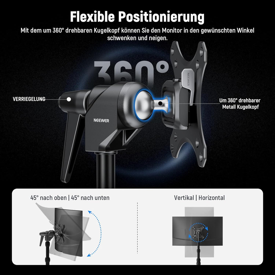 NEEWER VESA Monitor Mount Adapter mit Arca Schnellverschluss, 360° drehbarer Kugelkopf, M4 Schraube