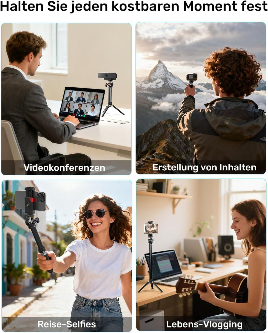 Webcam Halterungen Ständer, höhenverstellbares Stativ mit 360°-Schwenkkopf für Kamera/Smartphone, fü