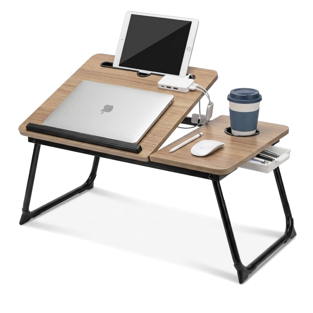 Faltbarer Laptoptisch, höhenverstellbarer Laptop-Tisch mit Getränkehalter & Lesepult, tragbarer Bett