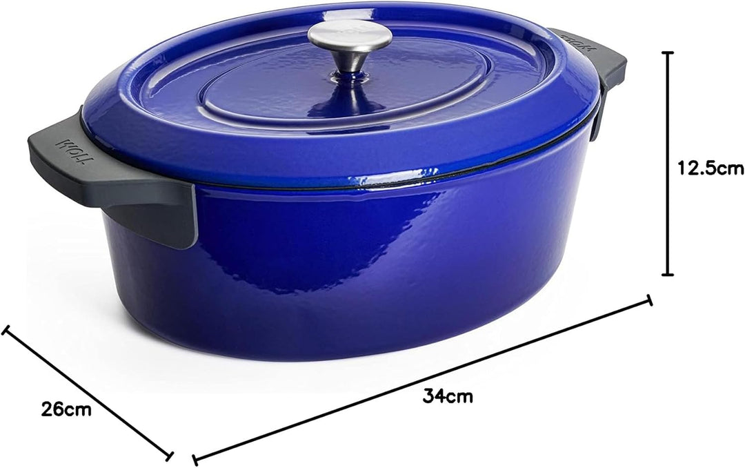 Woll Iron Bräter mit Deckel und Silikongriffen - Induktiv -, 34 x 26 cm, 12,5 cm hoch, 7,5l - Geeign