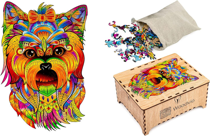 WOODVIO - Holzpuzzle für Erwachsene und Kinder - Yorkie, Fantasy-Puzzle in Tierform, 172 einzigartig