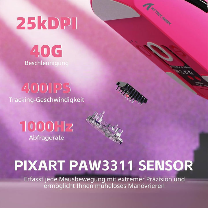 ATTACK SHARK G3PRO Kabellose Gaming-Maus mit Magnetischer Ladestation, PixArt PAW3311-Sensor, Bis zu