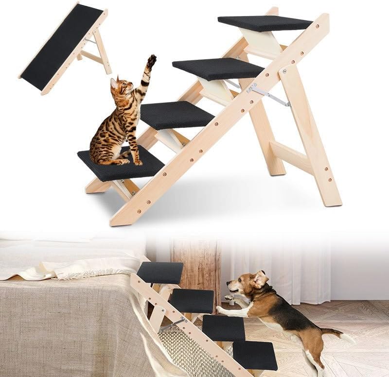 Haustierrampe, 2-in-1 Faltbare Hundetreppe, Holzklappbare Klappbare Hunderampe, Höhenverstellbar rut