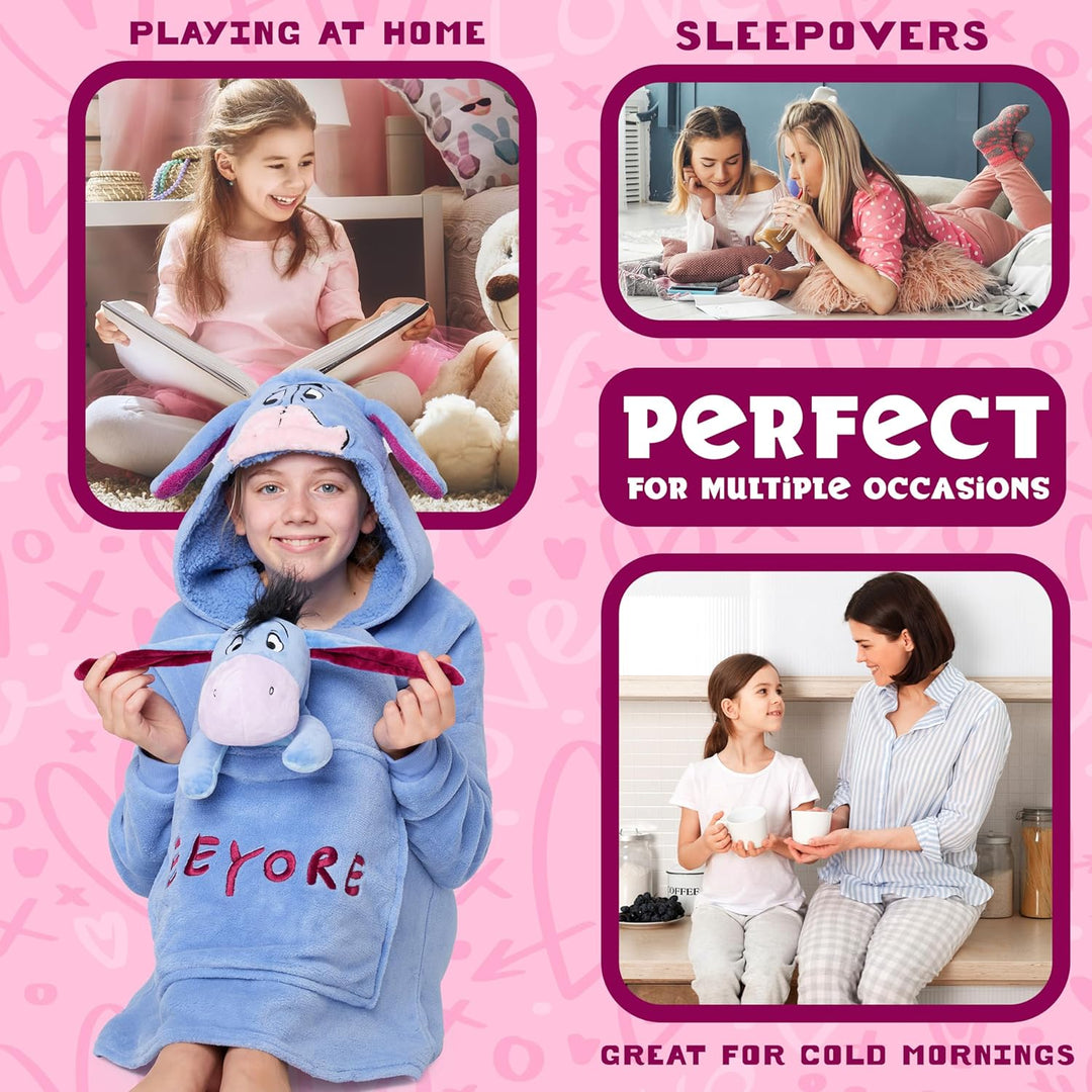 Disney Stitch Hoodie-Decke Kinder, Kapuzenpullover Mädchen mit Sherpa-Kapuze, 3D-Ohren, Kängurutasch