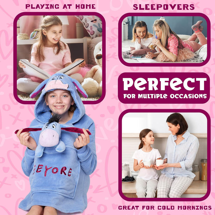 Disney Stitch Hoodie-Decke Kinder, Kapuzenpullover Mädchen mit Sherpa-Kapuze, 3D-Ohren, Kängurutasch