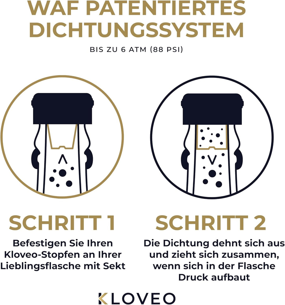 Sektverschluss Kloveo - WAF Dichtung - Italienische Herstellung Champagner Verschluss, Sektflaschenv