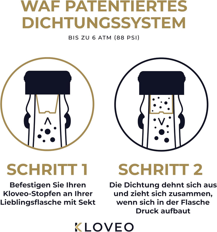 Sektverschluss Kloveo - WAF Dichtung - Italienische Herstellung Champagner Verschluss, Sektflaschenv