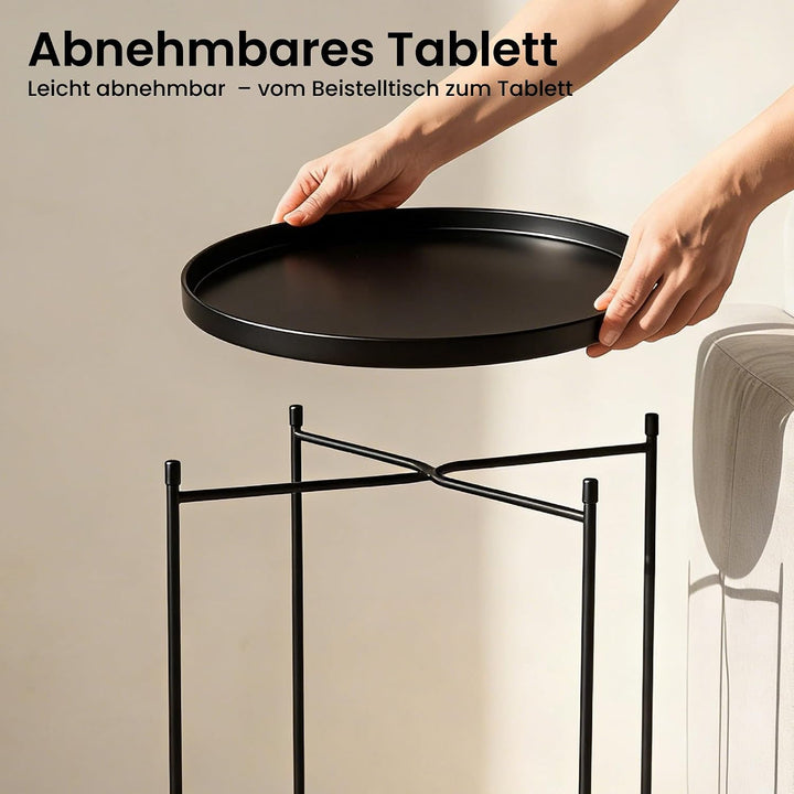 Mai & Mai Beistelltisch rund Ø35×H51 cm, Couchtisch klein mit abnehmbarem Tablett aus PP-Kunststoff,