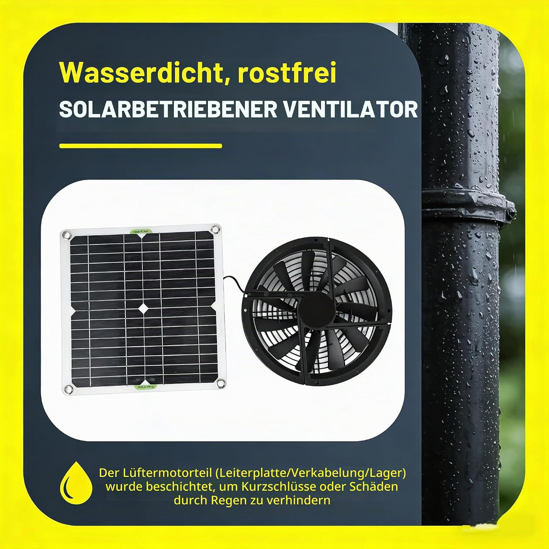 Wasserdichtes solarbetriebenes Lüfter-Kit, 100-W-Solarpanel, runder Lüftungsgehäuse-Abluftventilator