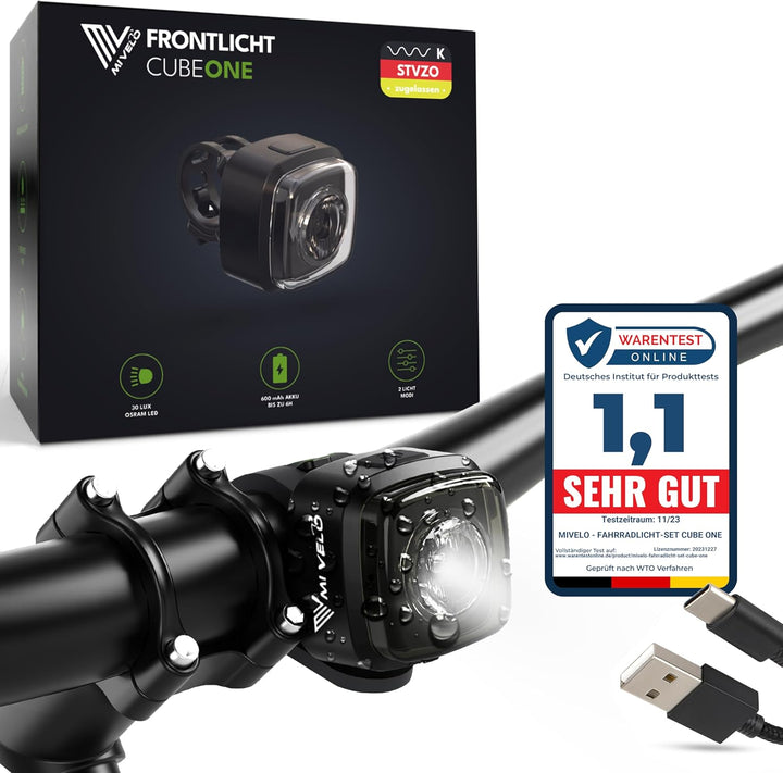 MIVELO Cube Fahrradlicht StVZO zugelassen Fahrradbeleuchtung USB-aufladbar & 100% wasserdicht LED Fa