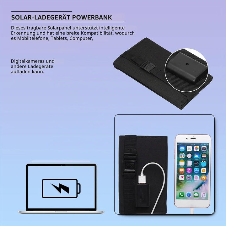 20W Tragbares Solarpanel, Faltbares USB-Solarpanel-Ladegerät, IP65 Wasserdicht, USB5V-Ausgang, Entfa