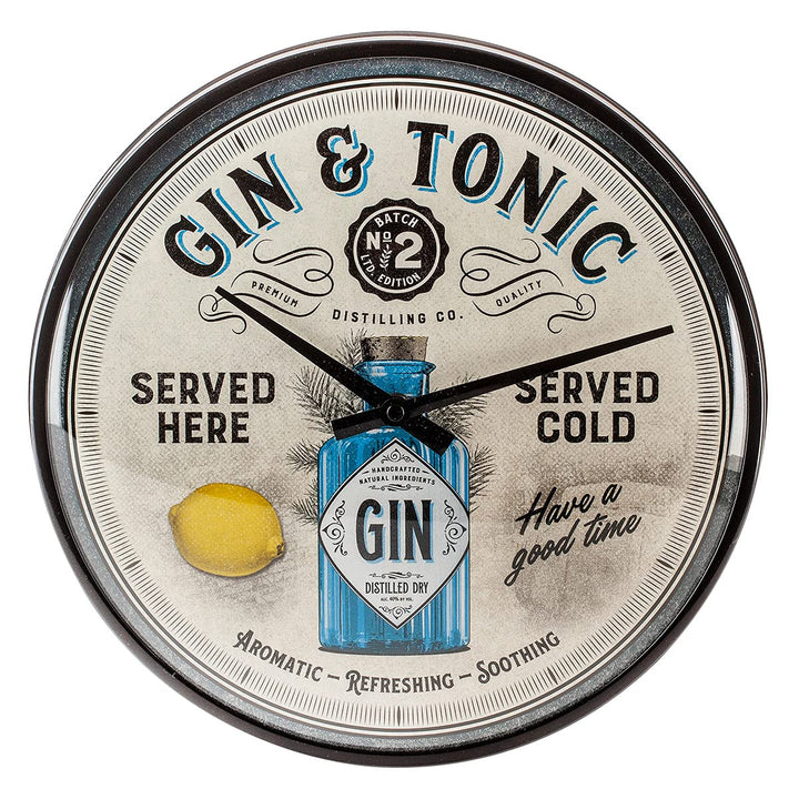 Nostalgic-Art Retro Wanduhr, Ø 31 cm, Gin & Tonic Served Here – Geschenk-Idee als Bar-Zubehör, Gross