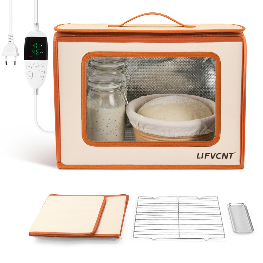Faltbare Brot-Gärbox mit Temperaturregelung von 20–55 °C und 0–99 h Timer, Teiggärgerät mit Metallgi