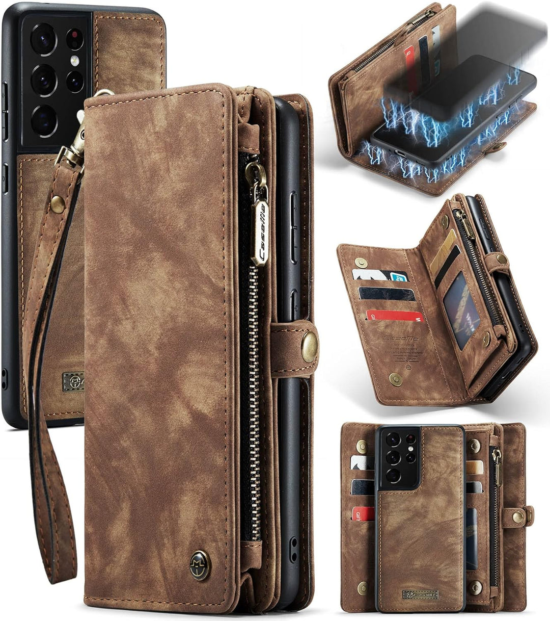 UFinetech 2-in-1 Samsung Galaxy S21 Ultra Hülle Tasche TPU Leder Handy Flip Magnetische mit Ständer