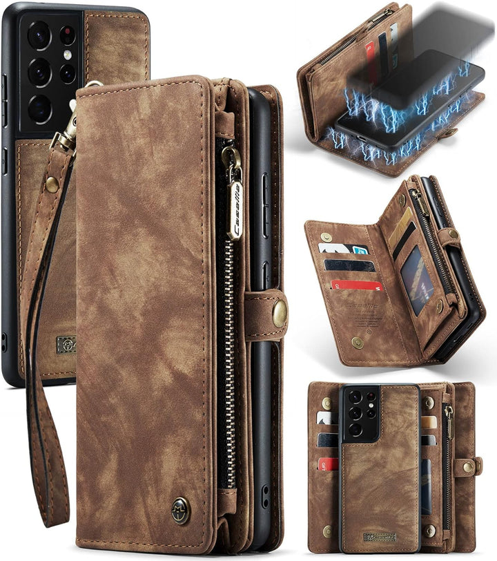 UFinetech 2-in-1 Samsung Galaxy S21 Ultra Hülle Tasche TPU Leder Handy Flip Magnetische mit Ständer