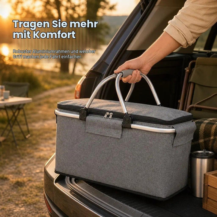 Einkaufskorb,Einkaufskorb Faltbar, Thermo als Picknickkorb, Kühlbox Tragbare mit Gepolsterten Griffe