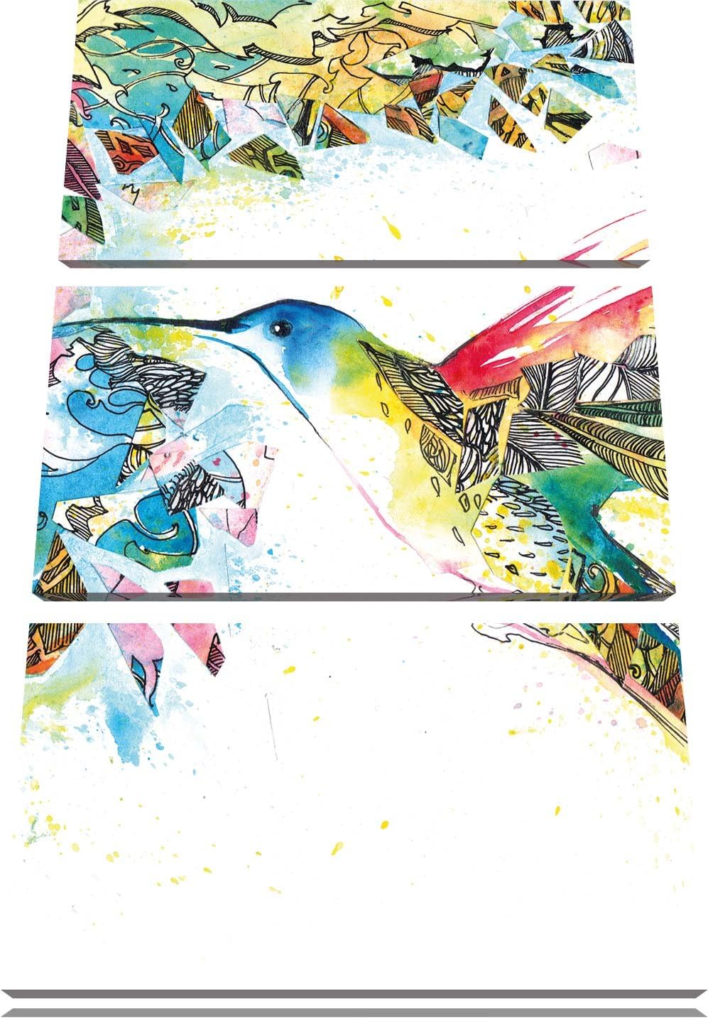 Pixxprint Kolibri Kunst als Leinwandbild/Grösse: 3 Teilig (120x80) cm/Wandbild/Kunstdruck/fertig bes
