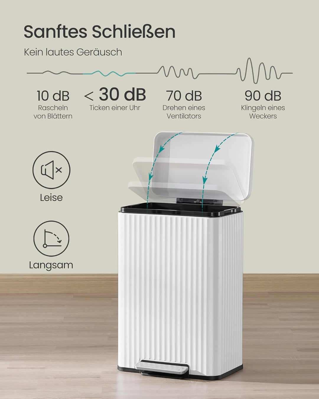 SONGMICS Mülleimer Küche, 50 Liter, Abfalleimer mit Pedal, Tretmülleimer mit Deckel, Softclose, Inne
