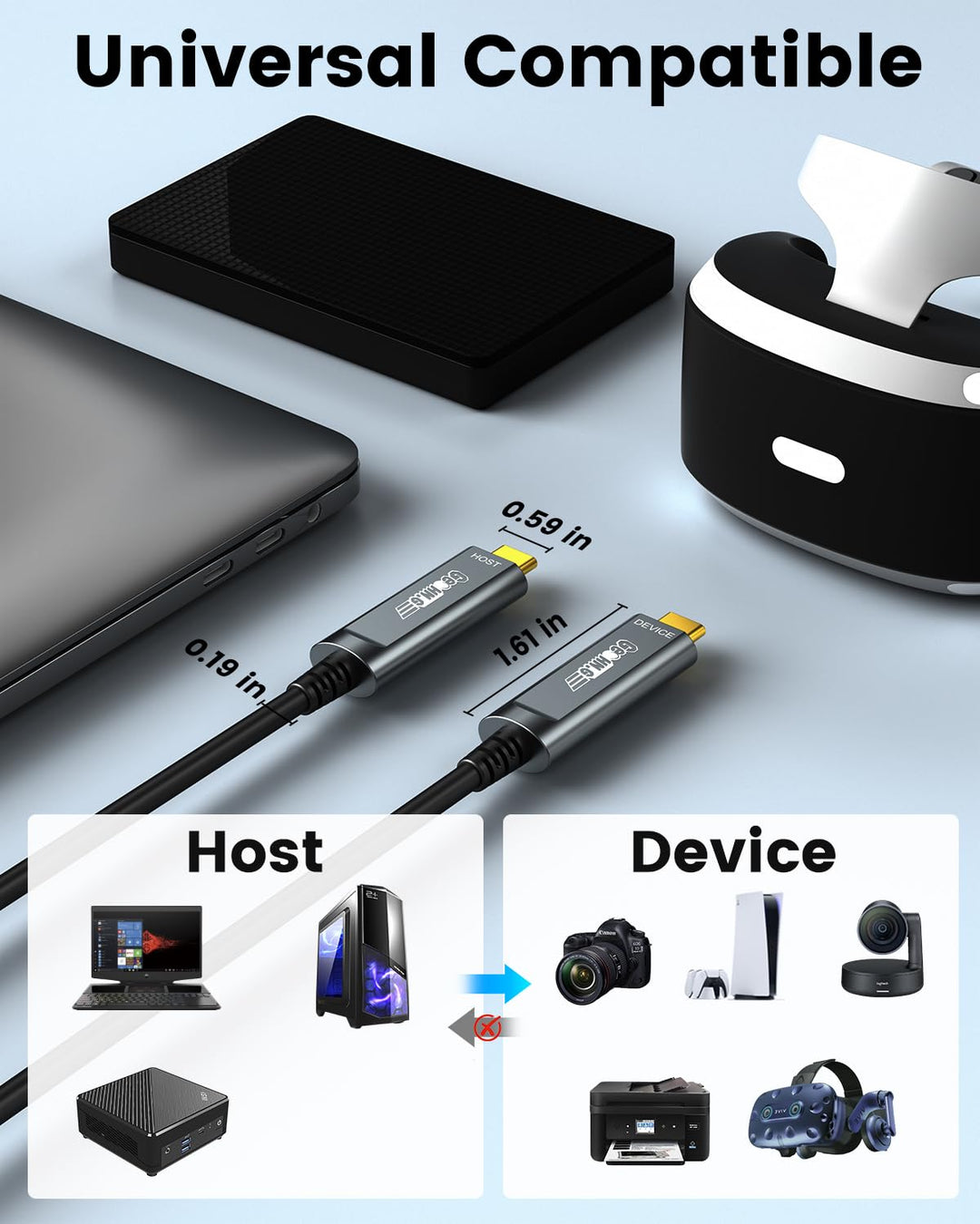 Glasfaser USB C auf USB C Kabel 10M, 10Gbps USB 3.2 High-Speed Datenübertragung Aktives Optisches US