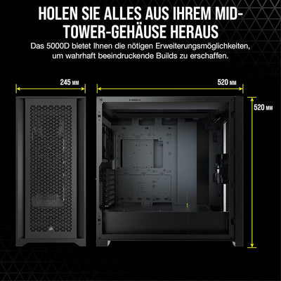 Corsair 5000D Airflow Mid-Tower-ATX-PC-Gehäuse mit Gehärtetem Glas (Frontverkleidung für Hohen Luftd