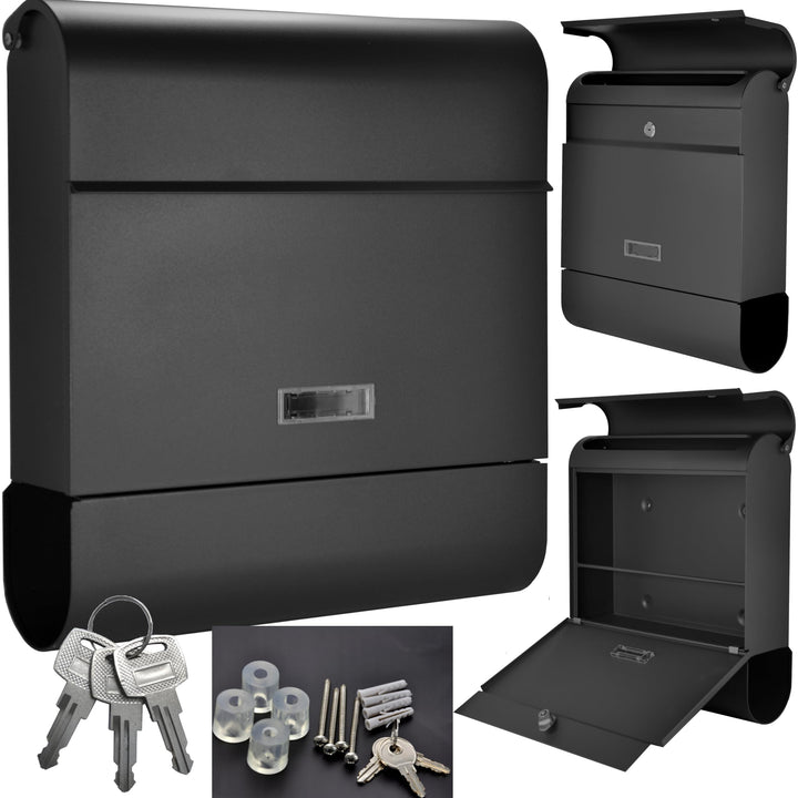 Modernes Design Briefkasten Schwarz Matt Wandbriefkasten Postkasten mit Zeitungsfach C4 Format Absch