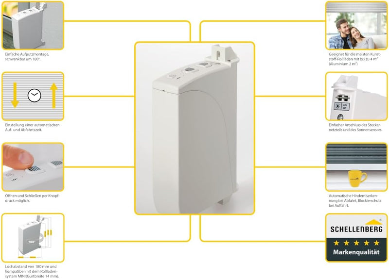 Schellenberg 22735 Elektrischer Gurtwickler Aufputz RolloDrive 35, bis 4 m² Rollladenfläche, für 14