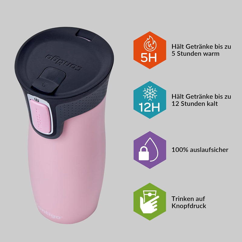 Contigo West Loop Autoseal Thermobecher, Edelstahl Isolierbecher, Kaffeebecher To Go, BPA frei, ausl