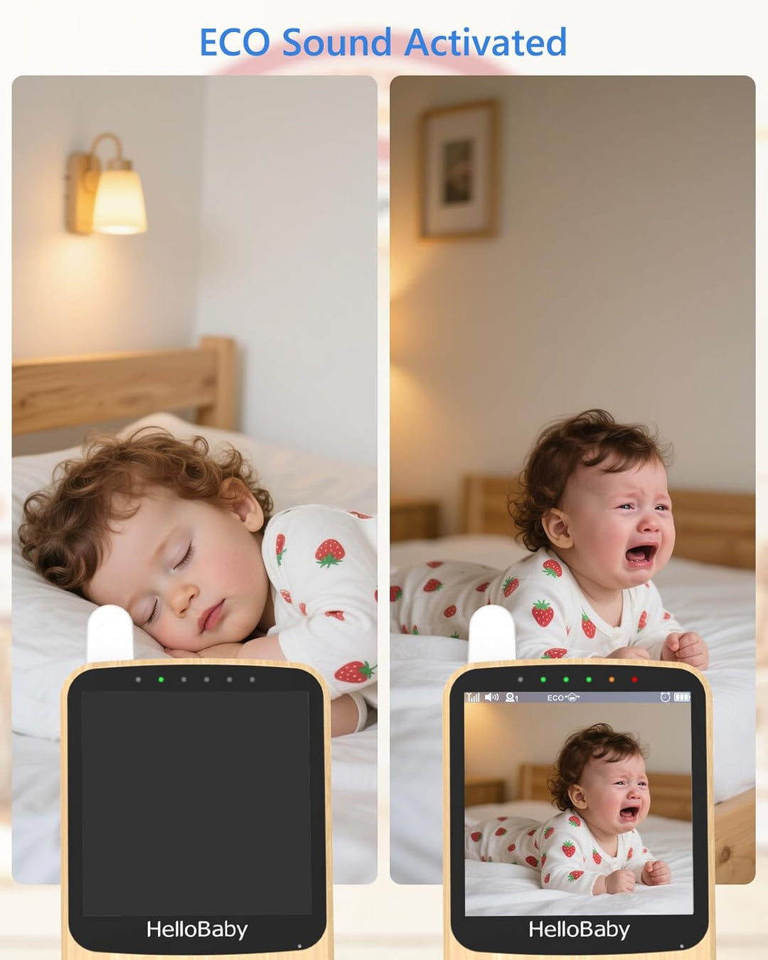 HelloBaby Babyphone mit Kamera,29 Stunden Akkulaufzeit Babyfon,350°/120° Baby Camera mit Ferngesteue