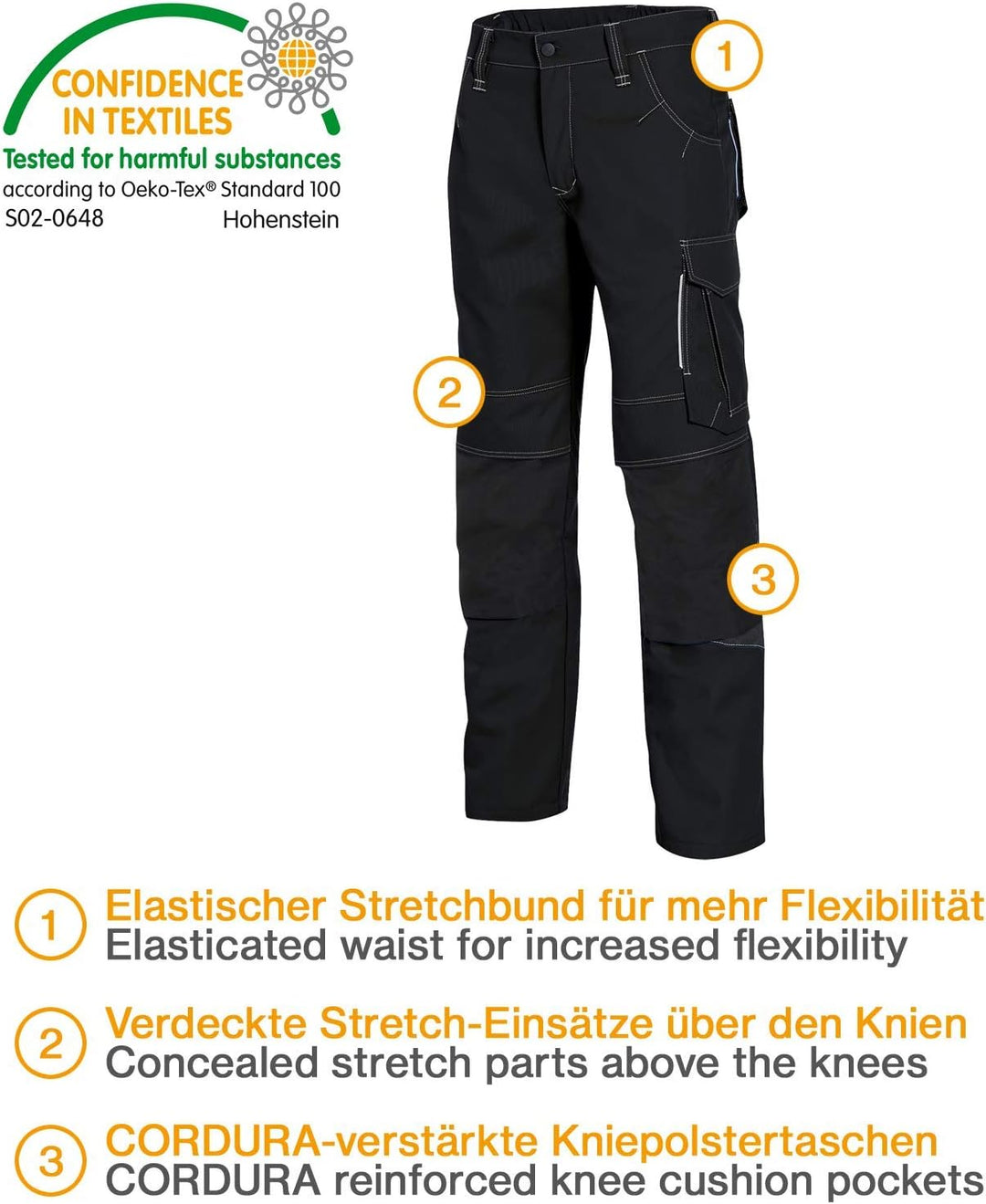 Uvex New Worker Arbeitshose - Schwarze Bundhose mit Kniepolstertaschen - Gr 58