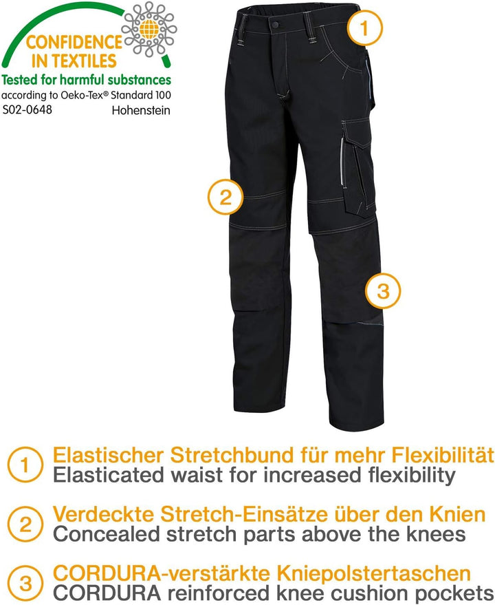 Uvex New Worker Arbeitshose - Schwarze Bundhose mit Kniepolstertaschen - Gr 58