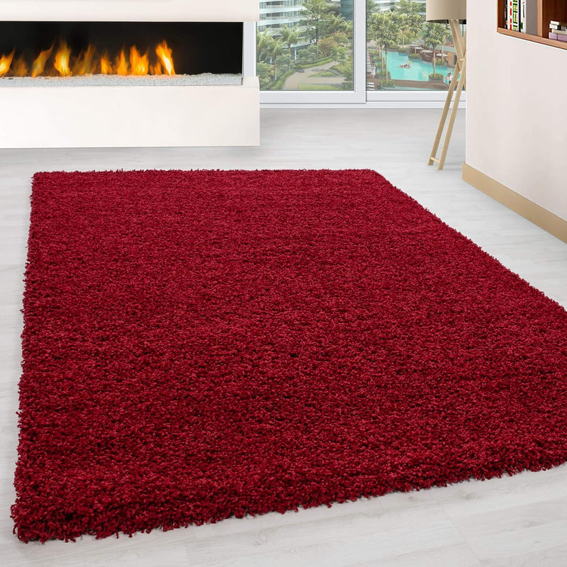 HomebyHome Teppich Wohnzimmer Shaggy Hochflor Rot Rechteckig 300x400 cm Einfarbig Design - Flauschig