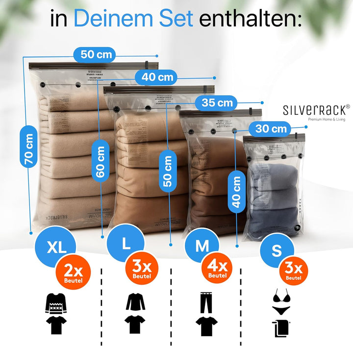 SilverRack Vakuumbeutel für Kleidung Reise zum Rollen [12 Stück] in (3x 30x40 cm / 4x 35x50 cm / 3x