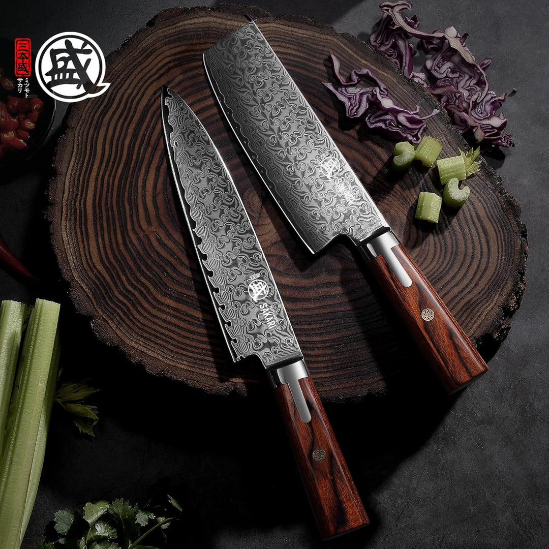 MITSUMOTO SAKARI 22 cm Japanisches Gyuto-Kochmesser, Handgeschmiedetes Beste Küchenmesser, S301 Dama