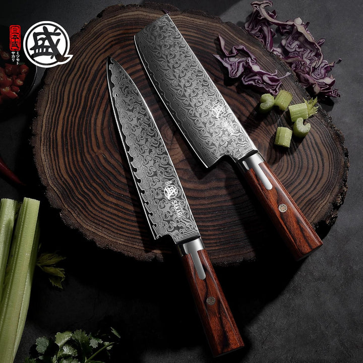 MITSUMOTO SAKARI 22 cm Japanisches Gyuto-Kochmesser, Handgeschmiedetes Beste Küchenmesser, S301 Dama