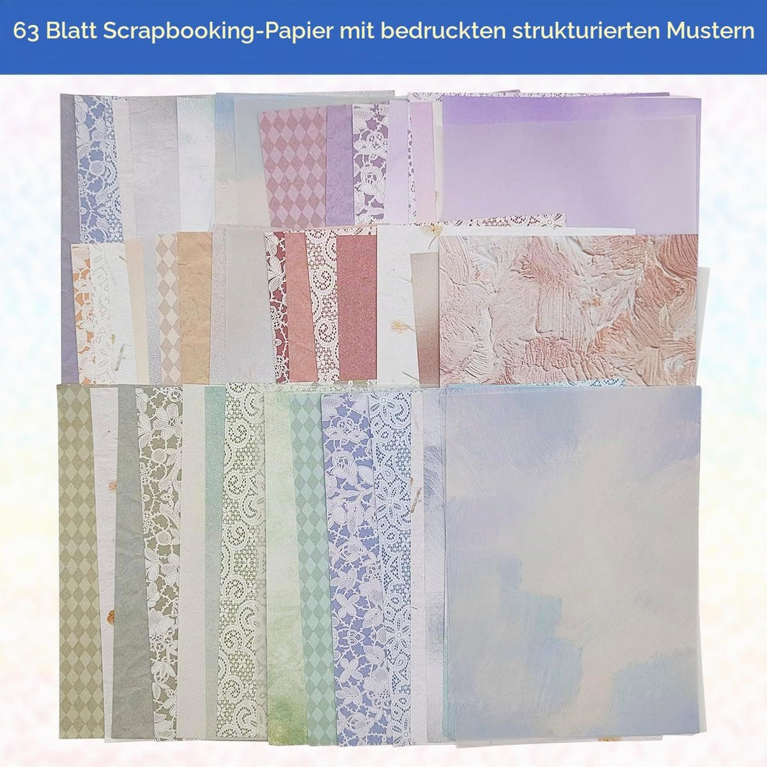 105 Blatt Scrapbook Papier Dekoratives Strukturpapier FineGood Mesh Stoff Sortiertes Set Bastelpapie
