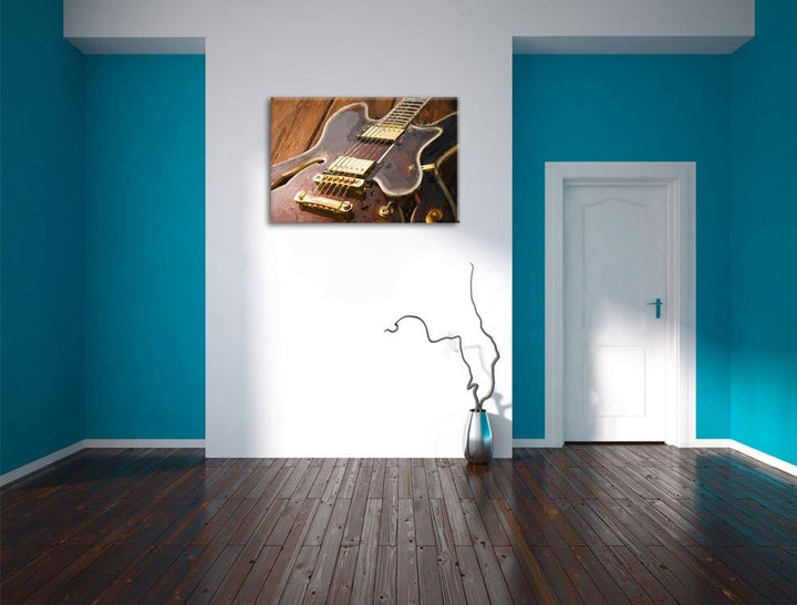 E-Gitarre Pinsel Effekt, Format: 100x70 auf Leinwand, XXL riesige Bilder fertig gerahmt mit Keilrahm