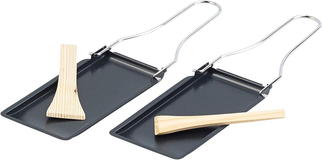Rosenstein & Söhne Raclette Pfännchen: 6er-Set Grill-Pfännchen mit klappbarem Griff, spülmaschinenfe