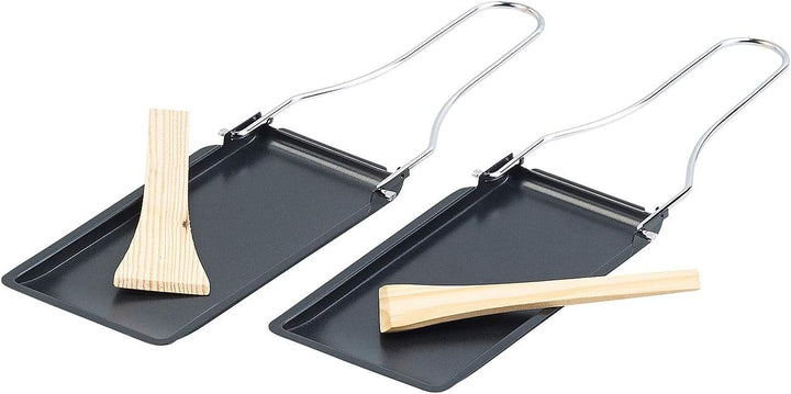 Rosenstein & Söhne Raclette Pfännchen: 6er-Set Grill-Pfännchen mit klappbarem Griff, spülmaschinenfe