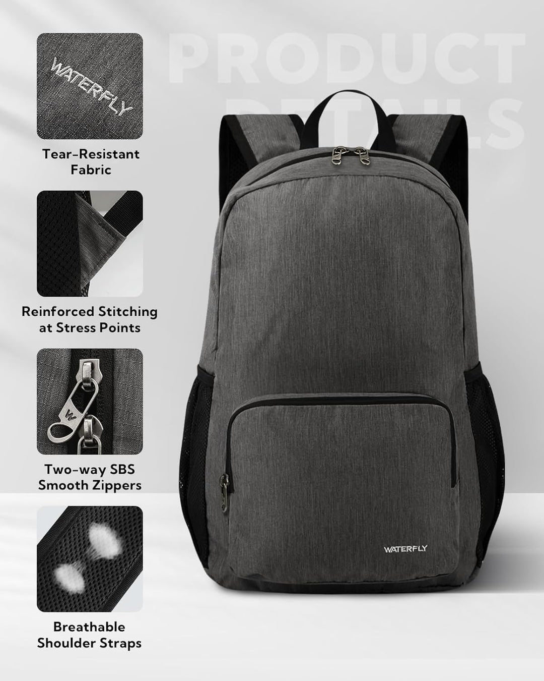 WATERFLY Rucksack Faltbar Tagesrucksack 20L: Wanderrucksack Faltrucksack Leicht Klapprucksack Daypac
