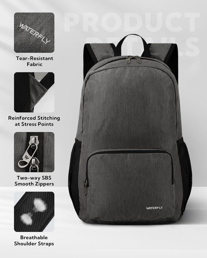 WATERFLY Rucksack Faltbar Tagesrucksack 20L: Wanderrucksack Faltrucksack Leicht Klapprucksack Daypac